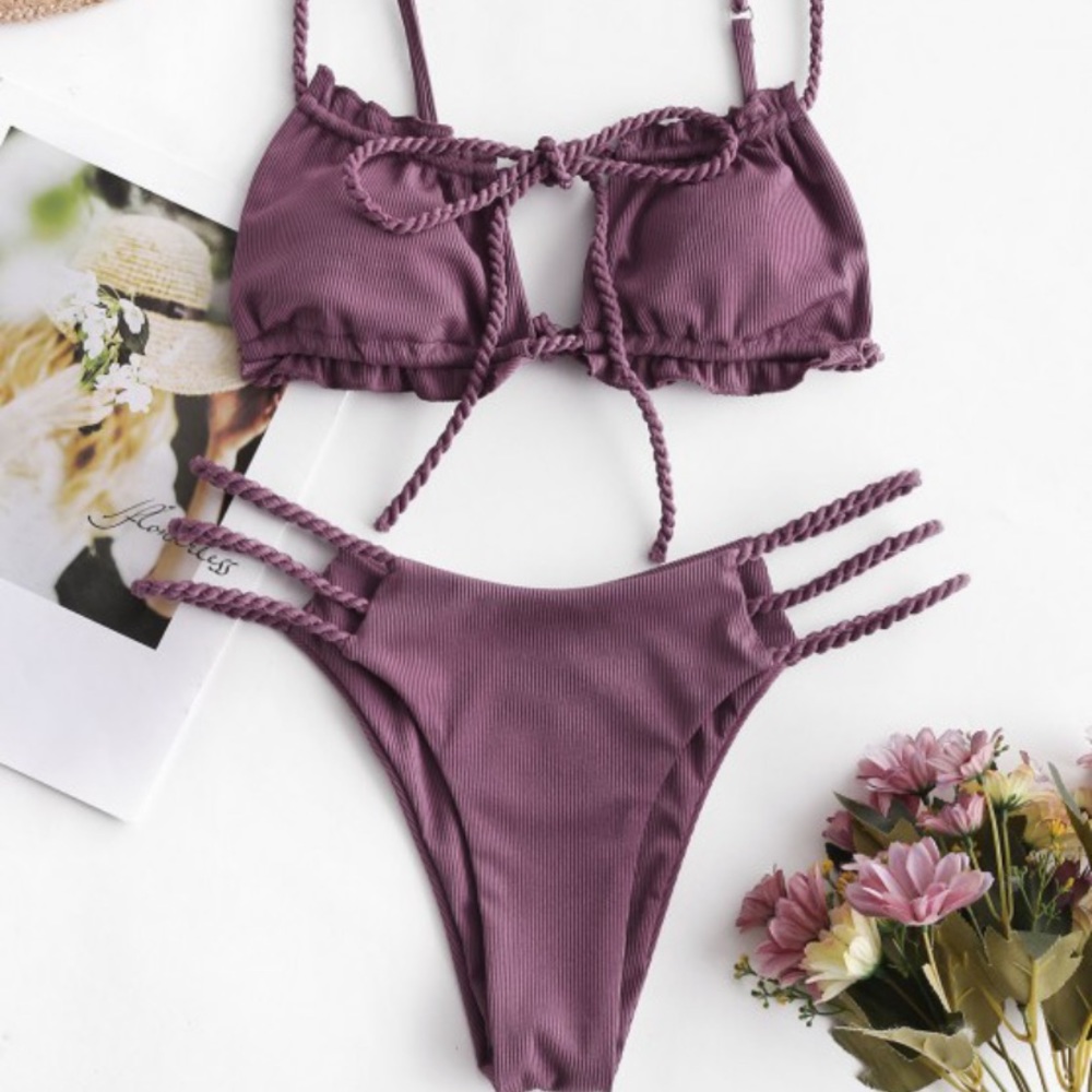 ZAFUL Ribbed Braided Ladder Cutout Bikini Set